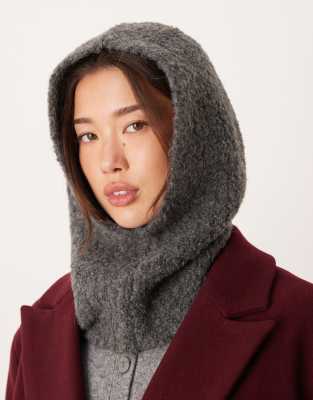 Vila Vila super soft boucle knitted balaclava in dark grey melange