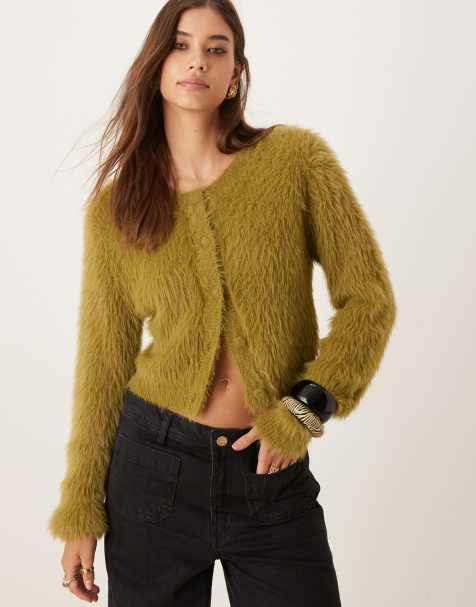 Vila super soft fluffy knit cardigan in green - view 1