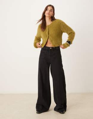 Vila Super Soft Fluffy Knit Cardigan In Green