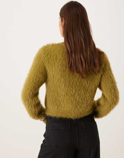 VILA super soft fluffy knit cardigan in green, 4 of 4