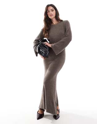 Vila Vila super soft fluffy maxi jumper dress in brown