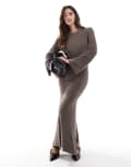 [Vila] Vila super soft fluffy maxi jumper dress in brown L Brown Lentil