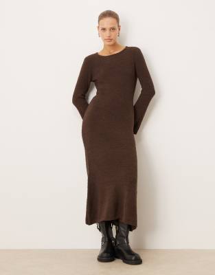 Vila Vila super soft fluffy maxi jumper dress in chocolate brown