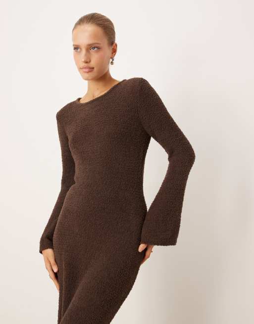 VILA super soft fluffy maxi sweater dress in chocolate brown | ASOS