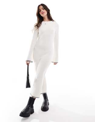 super soft knit midi dress with contrast edge in winter white