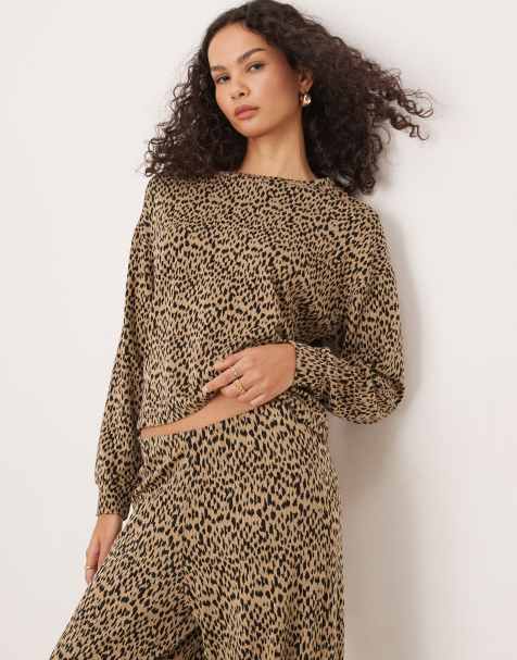 VILA super soft knit top in mini leopard print (part of a set) - view 1