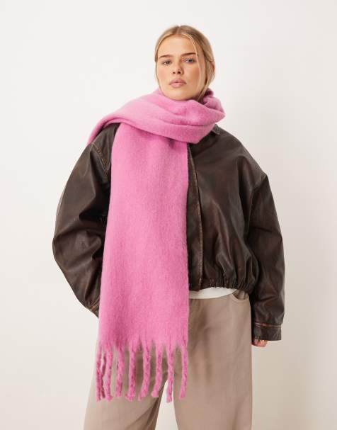 VILA super soft solid tassel scarf in bright pink - view 1