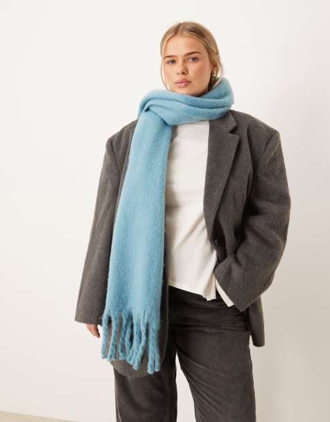 Vila super soft solid tassel scarf in light blue