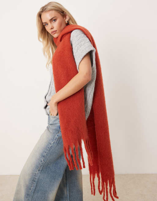 VILA super soft solid tassel scarf in red