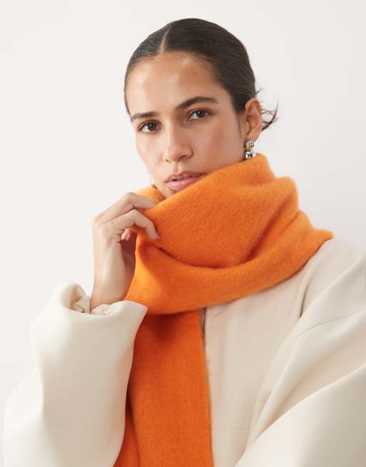 Vila super soft solid tassel scarf in sunset orange, 2 of 3