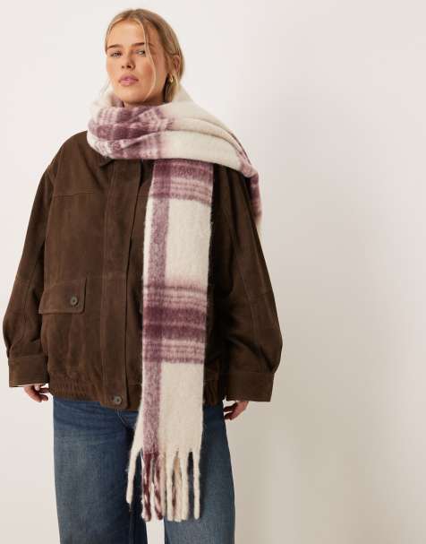 VILA super soft tassel scarf in burgundy and cream check - view 1