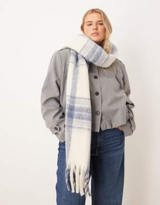 Vila Vila super soft tassel scarf in navy and cream check