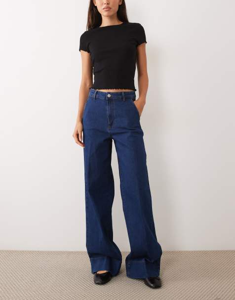 Vila super wide leg jeans in dark blue - view 1