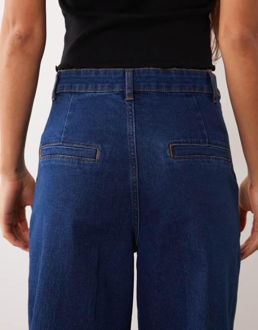 Vila super wide leg jeans in dark blue , 2 of 5