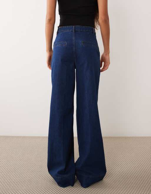 Vila super wide leg jeans in dark blue , 3 of 5