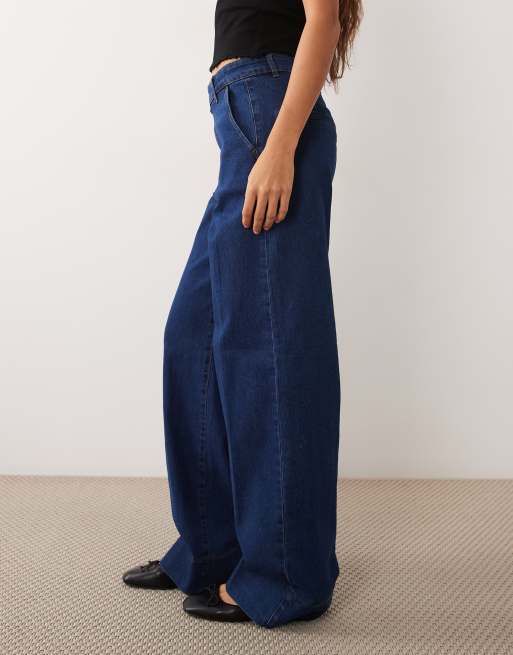 Vila super wide leg jeans in dark blue , 4 of 5