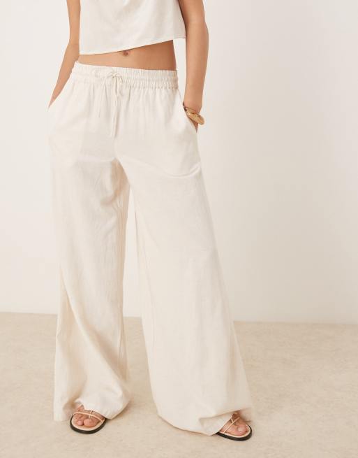 VILA super wide leg linen mix pants in birch cream (part of a set), 3 of 5