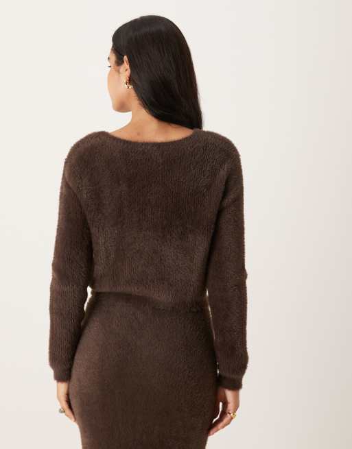 VILA - Superblød og plysset chokoladebrun cardigan - Del af sæt    , 4 af 4