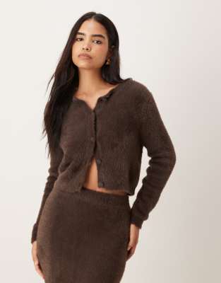 VILA - Superweiche, flauschige Strickjacke in Schokobraun, Kombiteil-Neutral