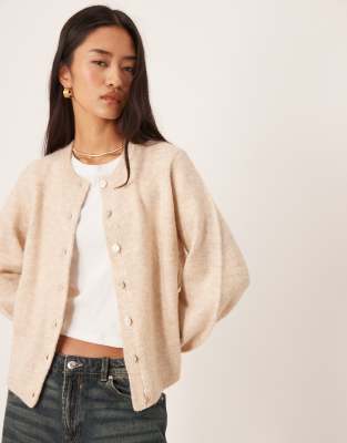 VILA - Superweiche Strickjacke in meliertem Naturton-Neutral