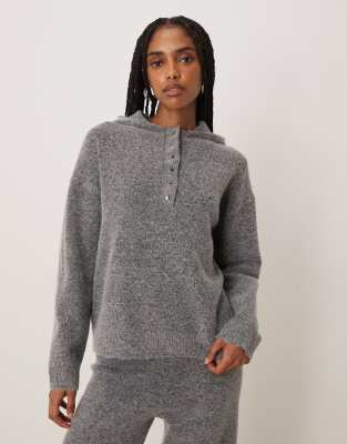 Vila - Sweat à capuche d'ensemble boutonné en maille - Gris moyen chiné