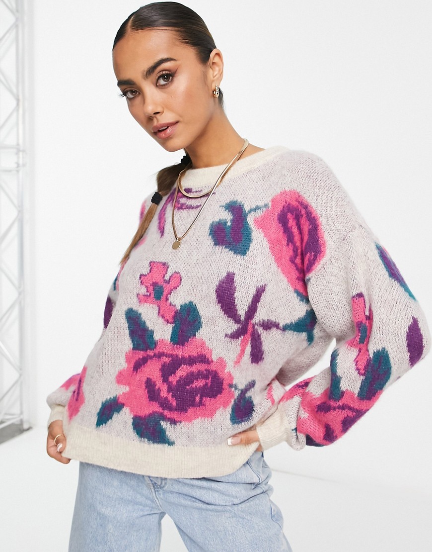 Vila sweater in oversized pink floral