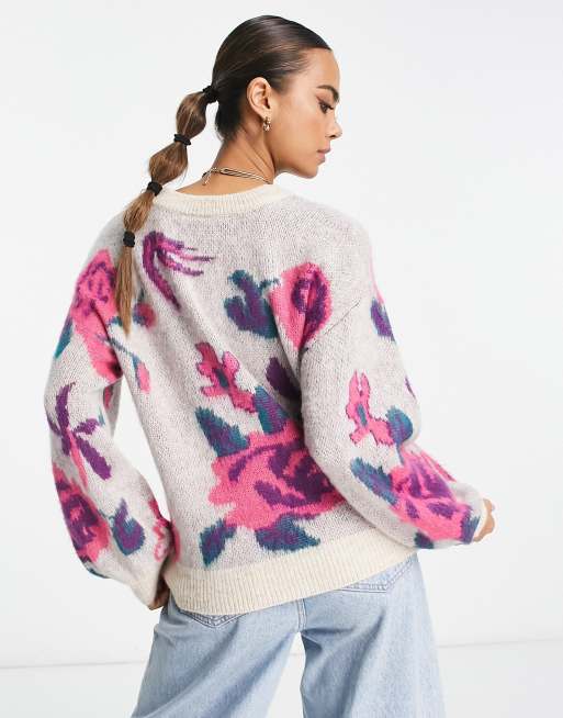 Vila sweater in oversized pink floral, 2 of 4