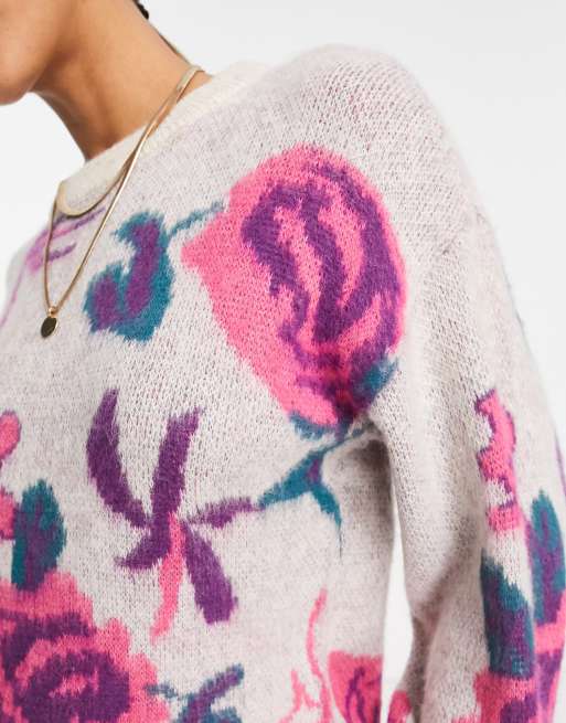 Vila sweater in oversized pink floral, 3 of 4