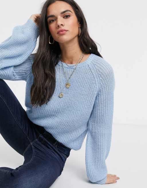 Vila sweater with balloon sleeve in blue