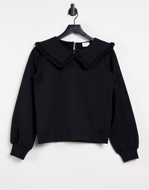 Vila sweatshirt with collar detail in black