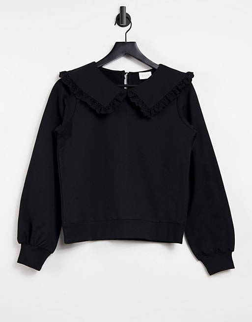 Vila sweatshirt with collar detail in black | ASOS