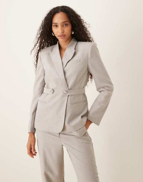 Vila premium belted blazer co-ord in grey melange