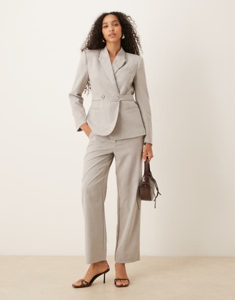 Vila premium high waisted tailored trouser co-ord in grey melange