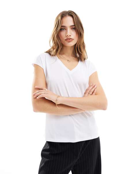 Vila - T-shirt bianca aderente con scollo a V - view 1