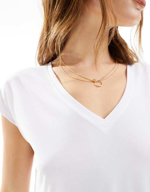 Vila - T-shirt bianca aderente con scollo a V, 4 di 4