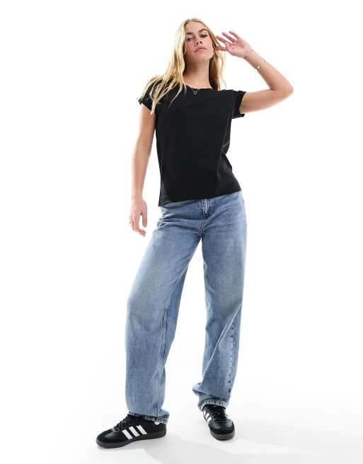 Vila - T-shirt met lage ronde hals in zwart, 2 van 4