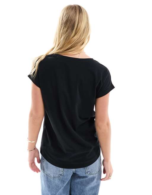 Vila T shirt met lage ronde hals in zwart ASOS