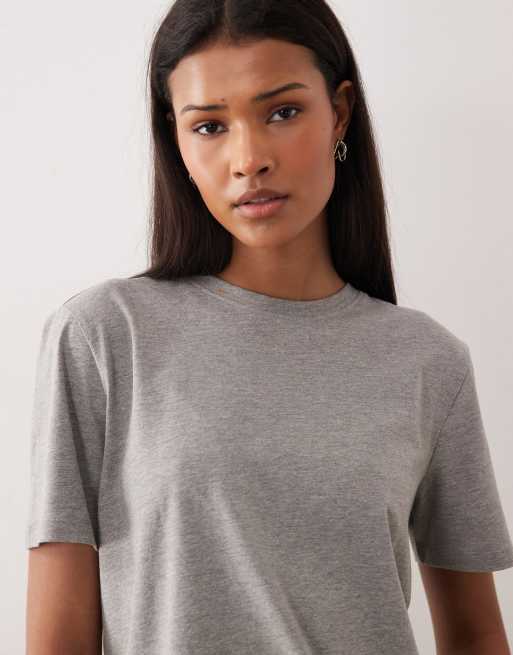 VILA - T-shirt oversize coupe boyfriend - Gris moyen chiné, 3 de 4