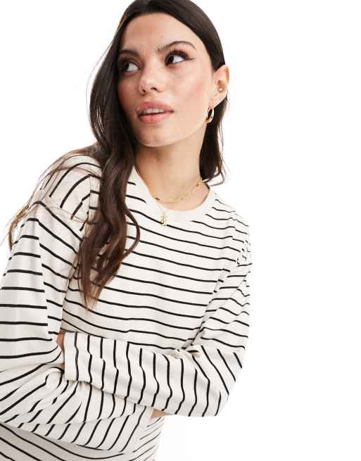Vila - T-shirt oversize rayé à manches longues - Noir/crème