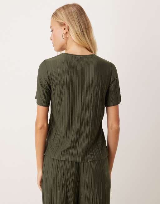 VILA - T-shirt plissé d'ensemble - Kaki foncé , 4 de 4
