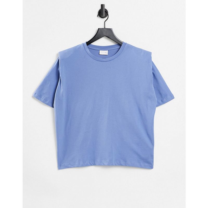 T-shirt e Canotte Donna Vila - T-shirt squadrata a maniche corte con spalline imbottite, colore blu