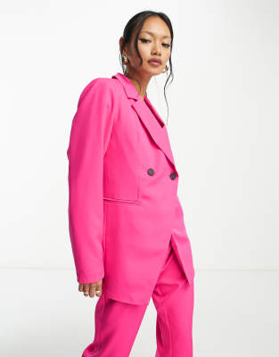 Vila Tailored Asymmetric Suit Blazer In Bright Pink