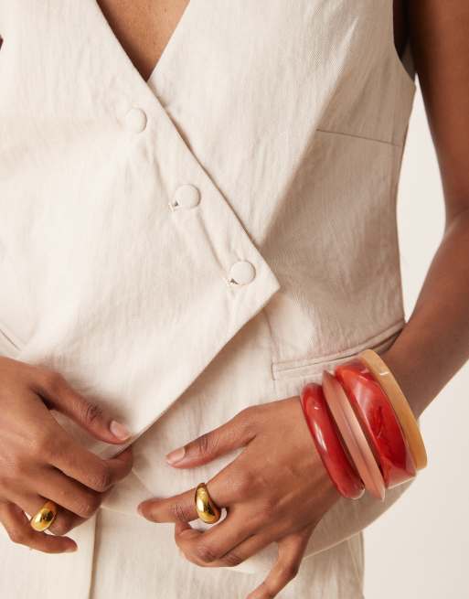 VILA tailored asymmetrical placket detail vest in birch cream - part of a set, 2 of 4