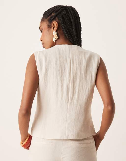 VILA tailored asymmetrical placket detail vest in birch cream - part of a set, 4 of 4