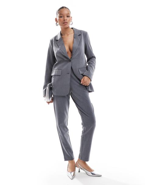 Vila tailored blazer and high wasted pants set in gray - view 1
