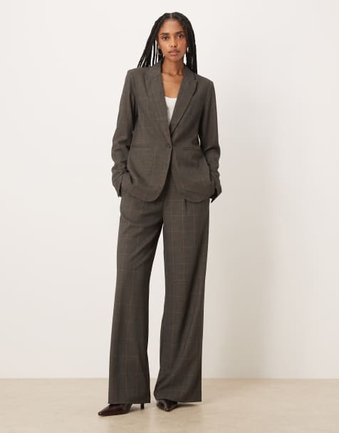 VILA tailored blazer and pants set in brown check - view 1