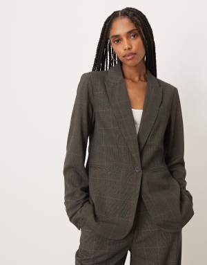 Vila tailored blazer co-ord in brown check