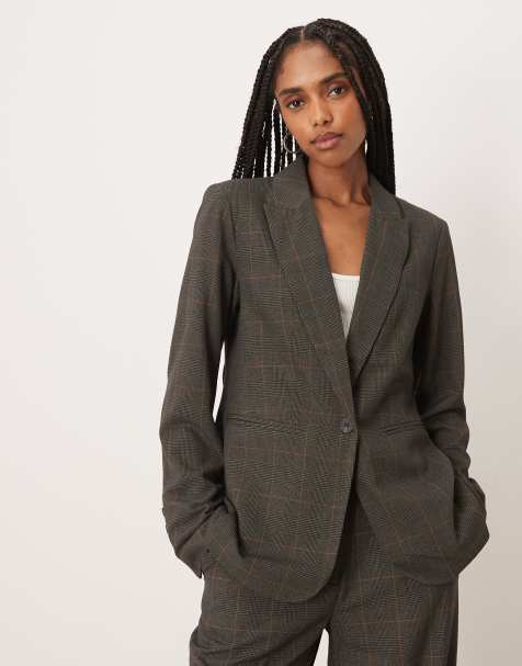 Vila tailored blazer co-ord in brown check