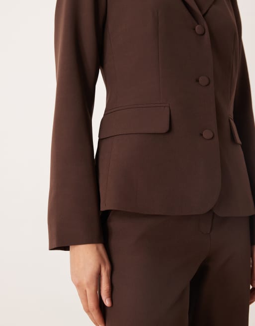 Vila tailored blazer co-ord in coffee bean brown, 3 of 4