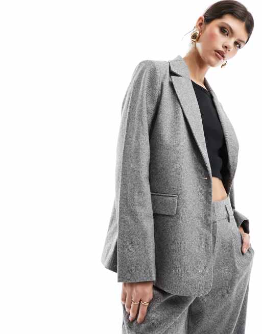 Vila tailored blazer co-ord in soft herringbone